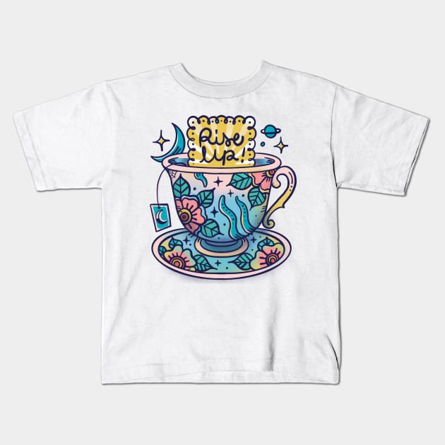 Rise up cup of tea Kids T-Shirt by Paolavk